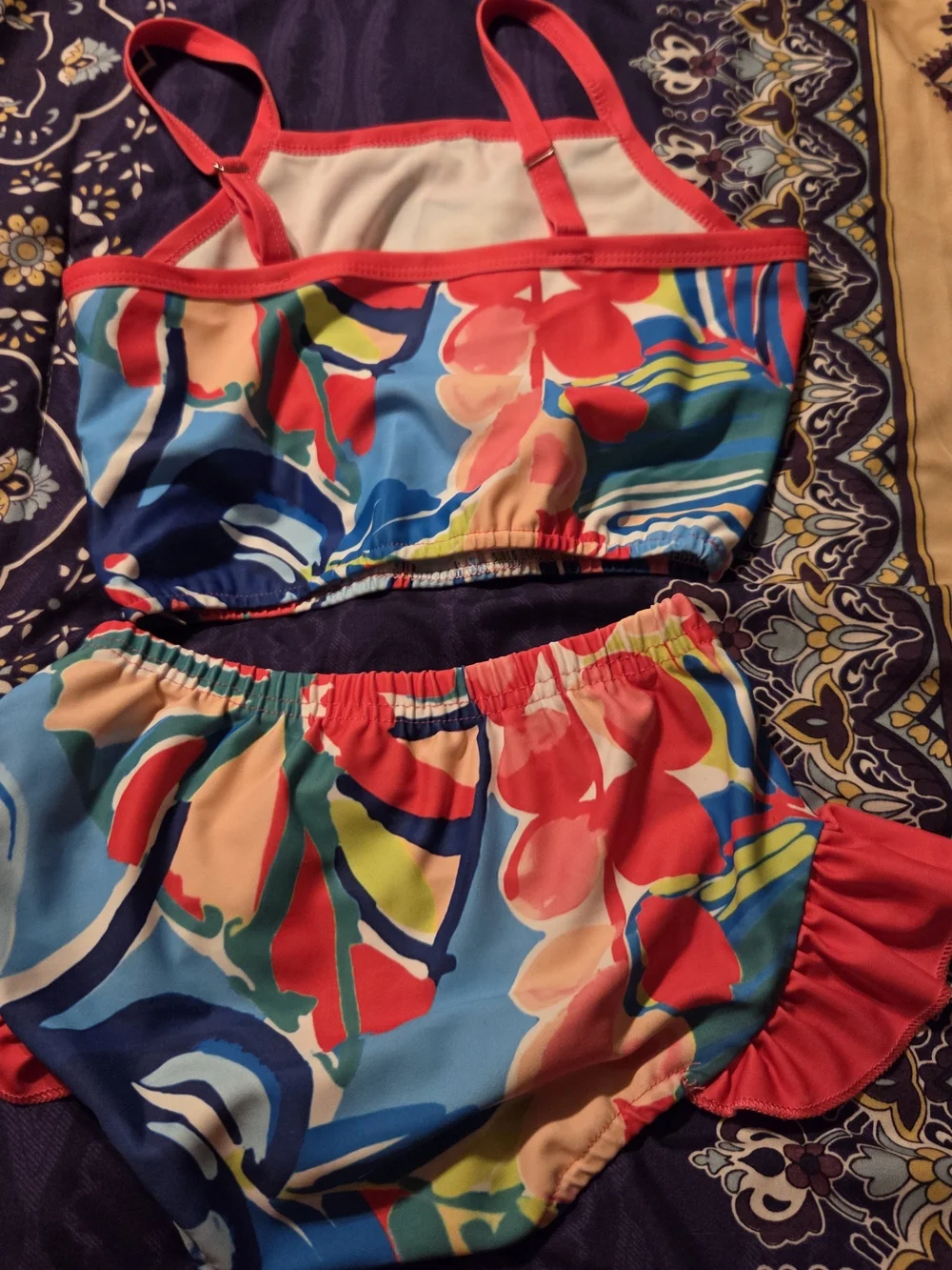 Amazon Girls' Multicolor Abstract Print Two-Piece Bikini - Blue/Red/Green